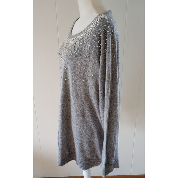 Torrid Super Soft Plush Sweater Top Gray Pearl Studded Size 4 4X Cozy Stretch - Picture 7 of 9